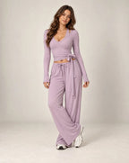 Vaelira Ribbon - Long Sleeve Tie-Waist Yoga Wrap Top