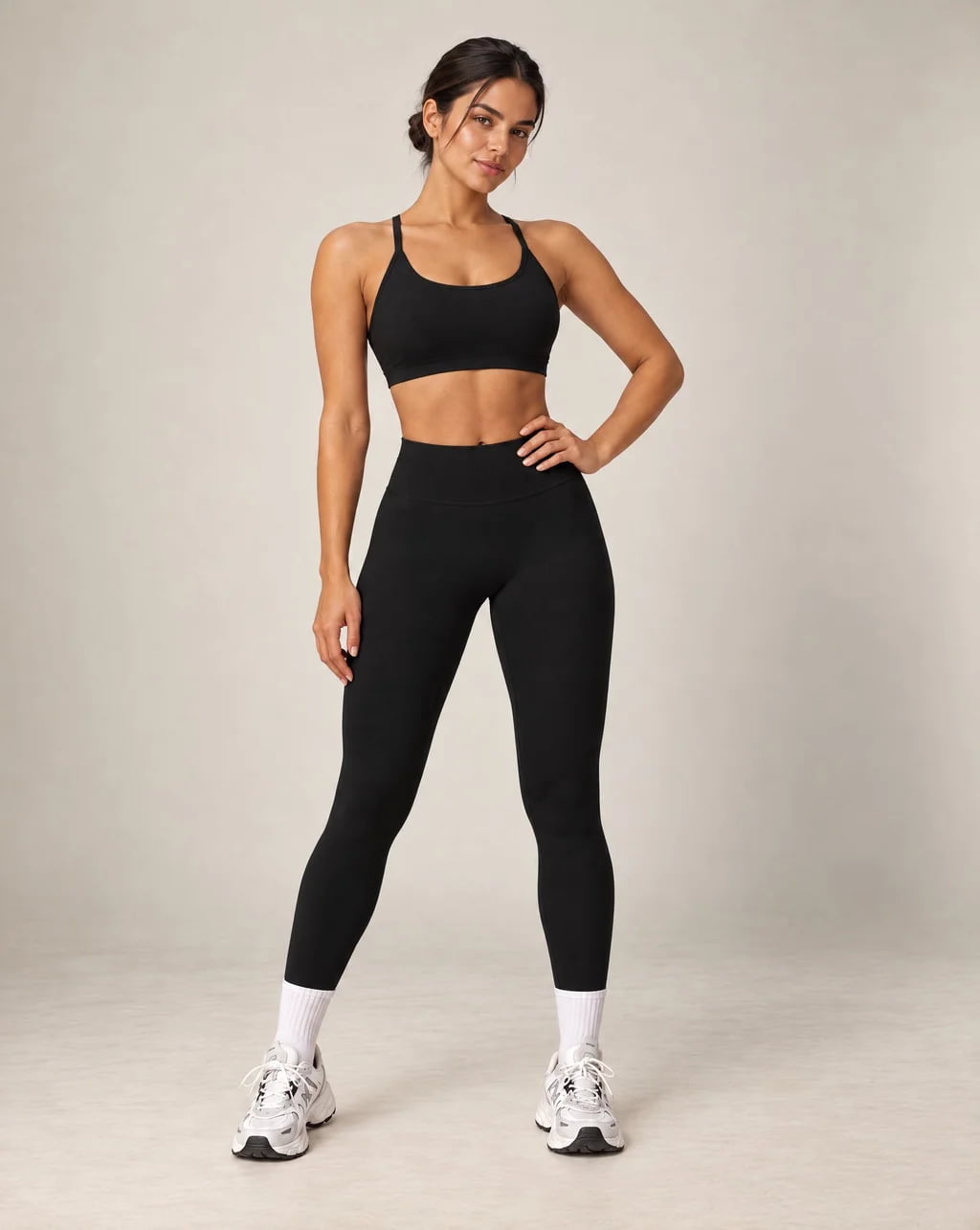 Women's high-waist seamless yoga leggings, black
