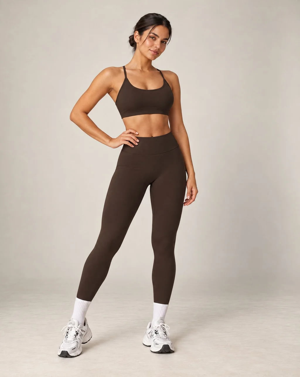 Women's high-waist seamless yoga leggings, dark brown