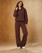 Sora - Women's Hooded Zip-Up Sweatshirt & Wide-Leg Pants Set