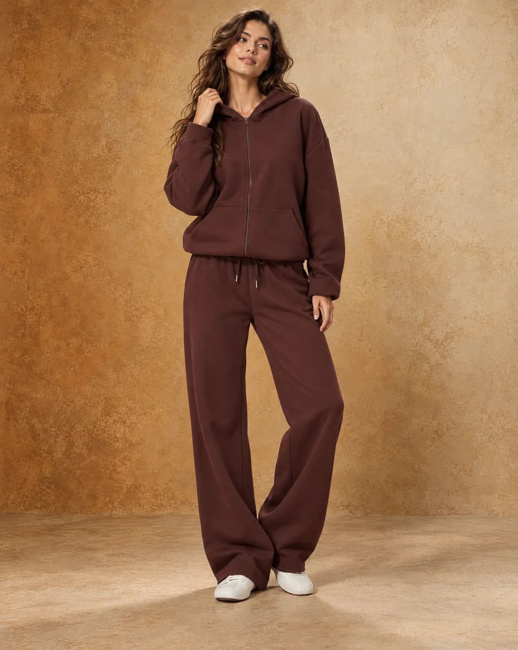 Sora - Women's Hooded Zip-Up Sweatshirt & Wide-Leg Pants Set