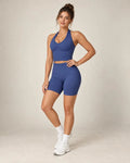 High-waist seamless workout shorts, royal blue, fitted biker length