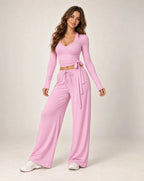 Vaelira Ribbon - Long Sleeve Tie-Waist Yoga Wrap Top