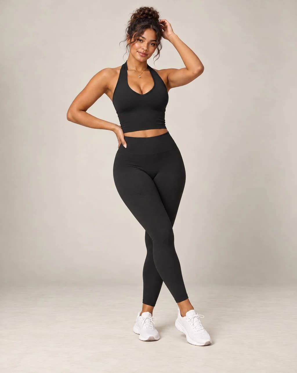 V-neck halter longline sports bra in black