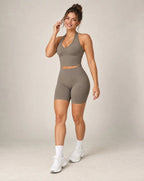 High-waist seamless workout shorts, heather gray, fitted biker length
