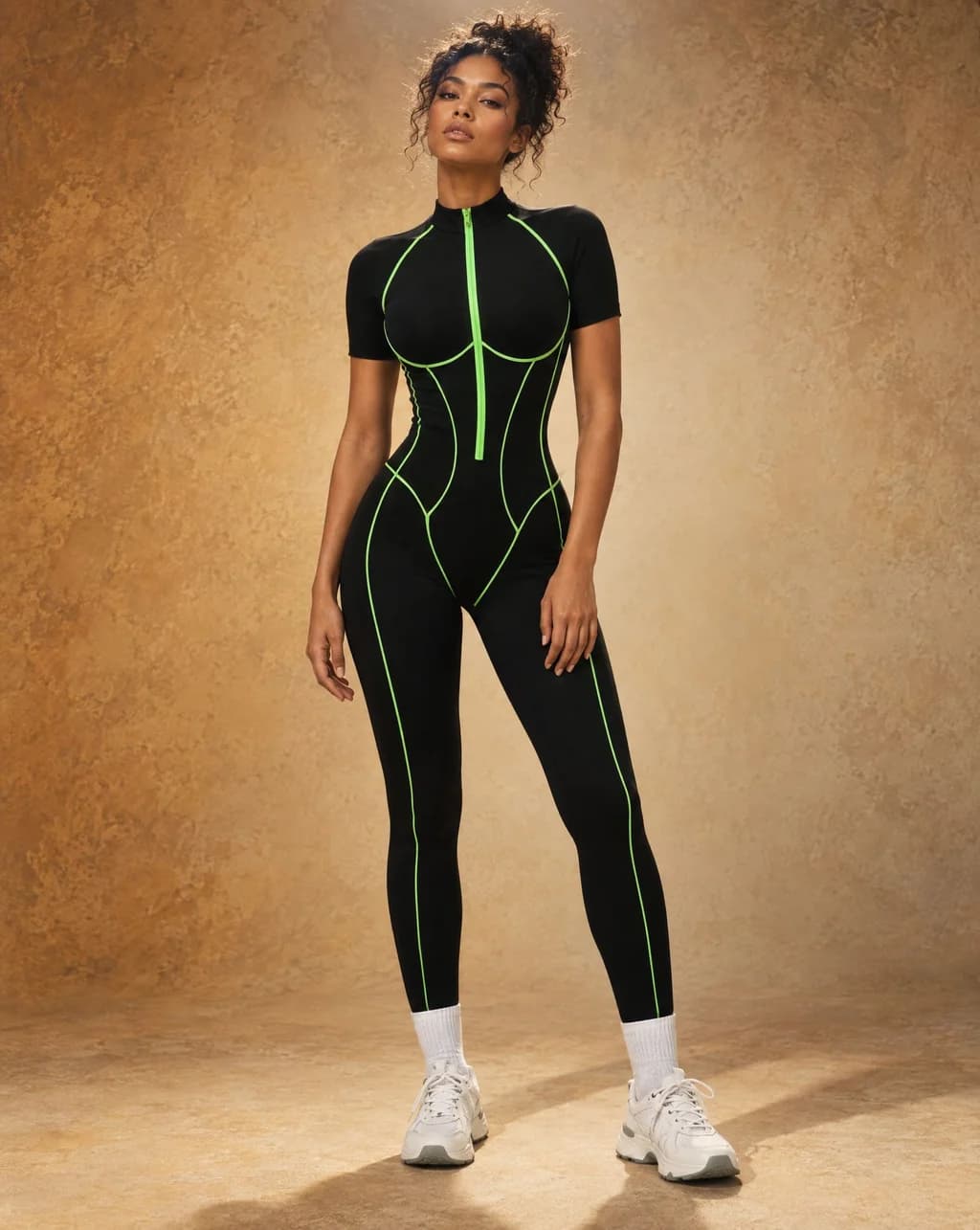 Prism Contour - Contrast-Color Cutout-Back Fitted Yoga Jumpsuit