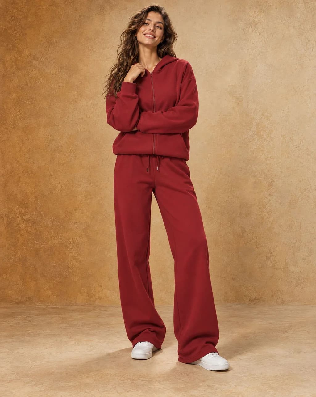 Sora - Women's Hooded Zip-Up Sweatshirt & Wide-Leg Pants Set