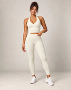 V-neck halter longline sports bra in off-white