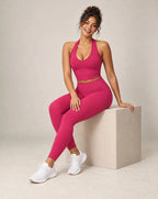 V-neck halter longline sports bra in hot pink