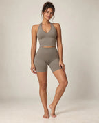 Halter crop top and high-waist shorts set, gray