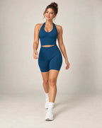 High-waist seamless workout shorts, deep blue, fitted biker length
