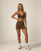 High-waist seamless yoga shorts, dark coffee brown