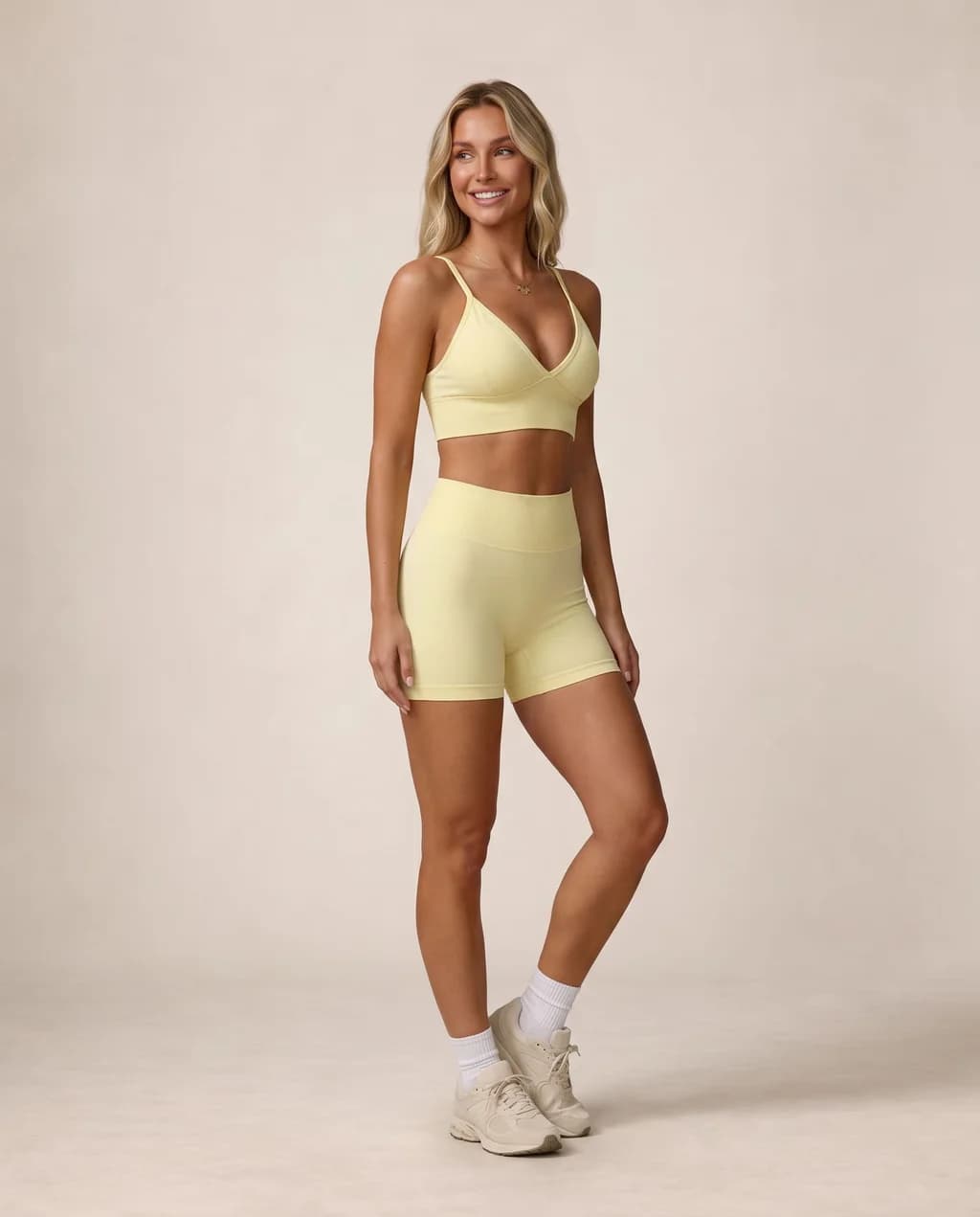High-waist seamless yoga shorts, creamy yellow