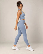V-neck halter longline sports bra in periwinkle blue