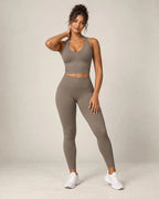 V-neck halter longline sports bra in gray