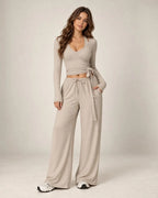 Vaelira Ribbon - Long Sleeve Tie-Waist Yoga Wrap Top