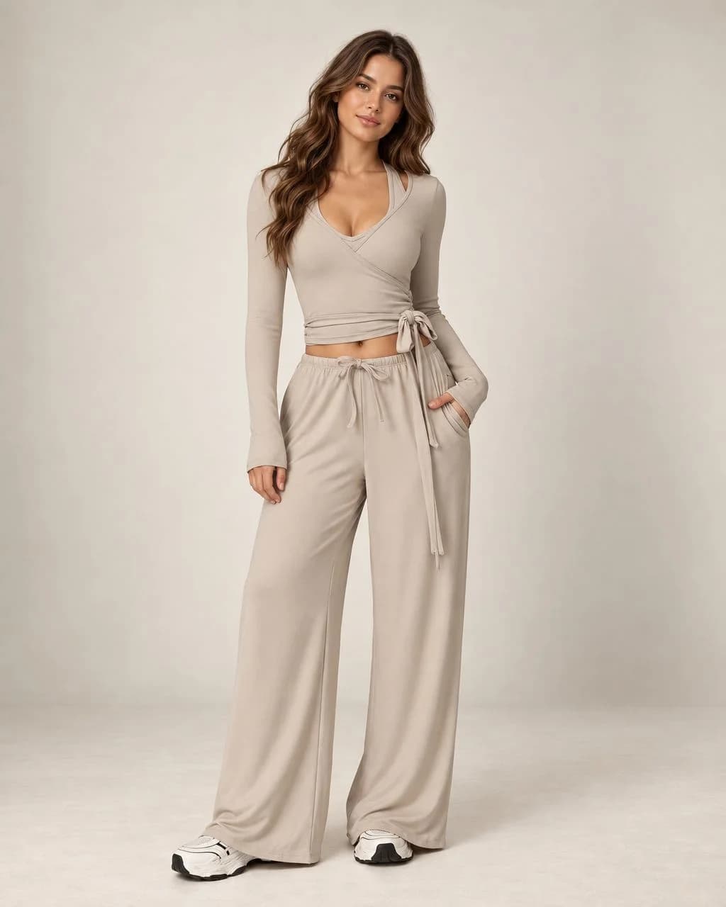Vaelira Ribbon - Long Sleeve Tie-Waist Yoga Wrap Top