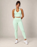 V-neck halter longline sports bra in mint green