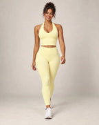 V-neck halter longline sports bra in pale yellow