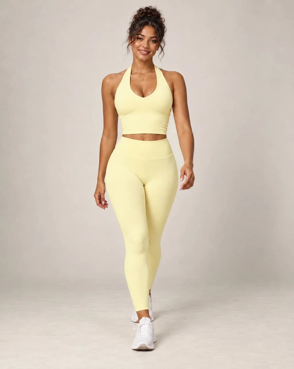 V-neck halter longline sports bra in pale yellow