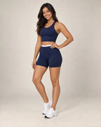 Bare Rib - Soft-Feel Ribbed Colorblock High-Waisted Yoga Shortsv
