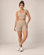 Seamless Sculpt - Contrast-Trim High-Waisted Fitted Yoga Shorts