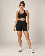 Seamless Sculpt - Contrast-Trim High-Waisted Fitted Yoga Shorts