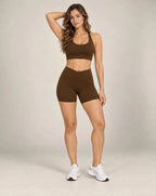 Soft Cross - Brushed Crossover-Waist Fitted Yoga Shorts