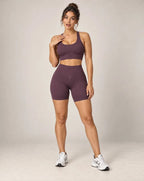 Seamless Sculpt - Contrast-Trim High-Waisted Fitted Yoga Shorts
