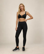 Black cutout workout sports bra with V front and racer back