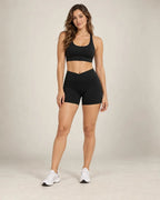 Soft Cross - Brushed Crossover-Waist Fitted Yoga Shorts