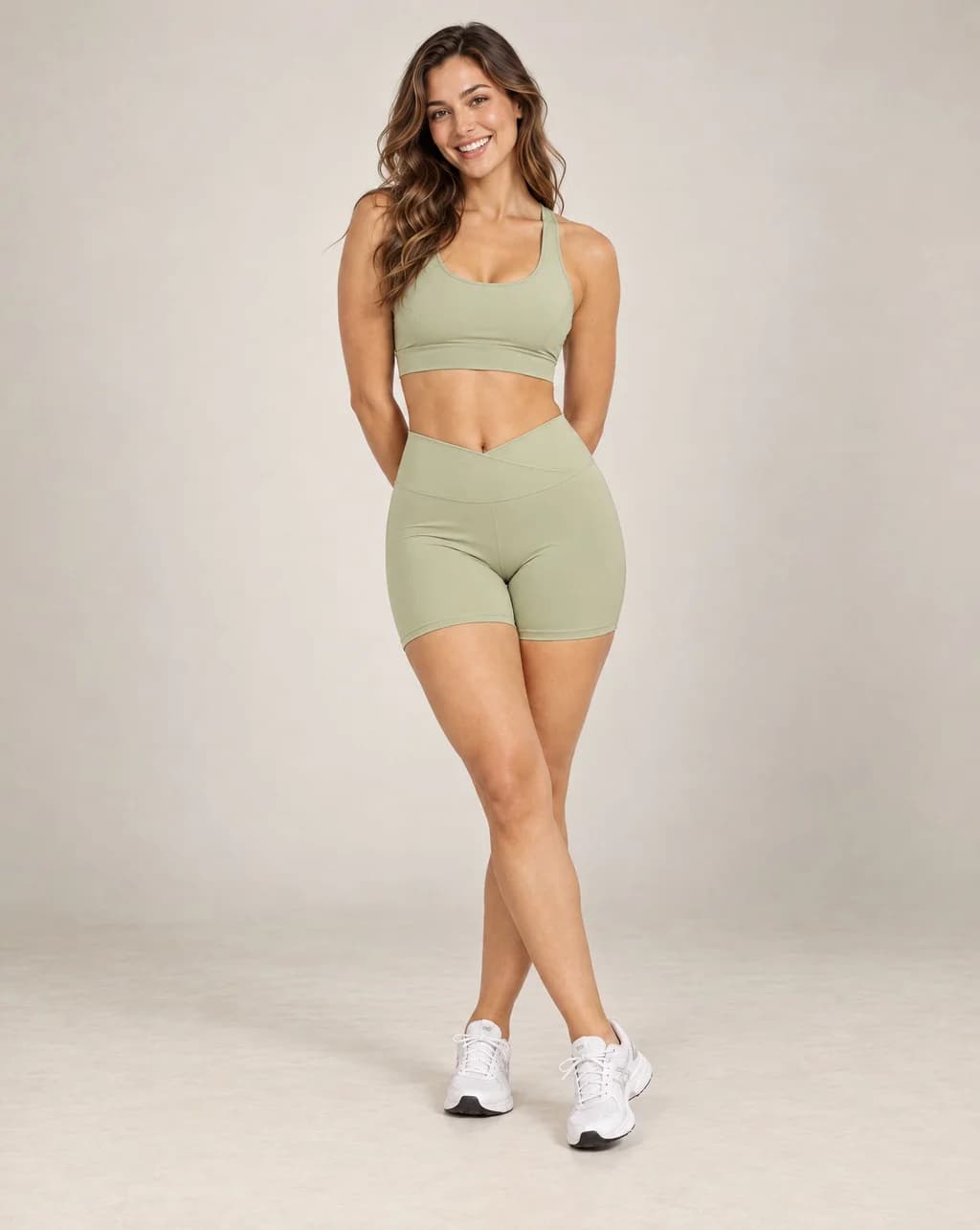 Soft Cross - Brushed Crossover-Waist Fitted Yoga Shorts