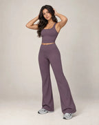 Purple high-waisted relaxed wide-leg track pants with flared ankle fit