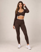 Seamless Duo - Contrast Two-Piece-Look Fitted Long-Sleeve Yoga Crop Top