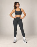 Charcoal dark high-waisted slim-fit yoga pants with brushed quick-dry fabric, full length