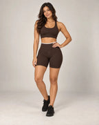 Seamless Sculpt - Contrast-Trim High-Waisted Fitted Yoga Shorts