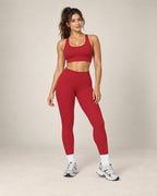 Red high-waisted slim-fit yoga pants, brushed quick-dry fabric, full length