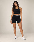 Bare Rib - Soft-Feel Ribbed Colorblock High-Waisted Yoga Shortsv