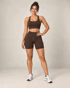 Seamless Sculpt - Contrast-Trim High-Waisted Fitted Yoga Shorts
