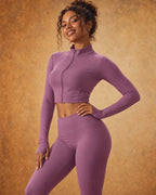 Virelia Rise - Cropped High-Neck Zip-Up Yoga Jacket