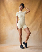 Zip Flow - Women's Short-Sleeve Zip-Up Yoga Jumpsuit
