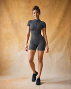 Zip Flow - Women's Short-Sleeve Zip-Up Yoga Jumpsuit