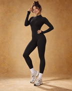 Cozy Motion - Women's Breathable Zip-Up Long-Sleeve Yoga Jumpsuit